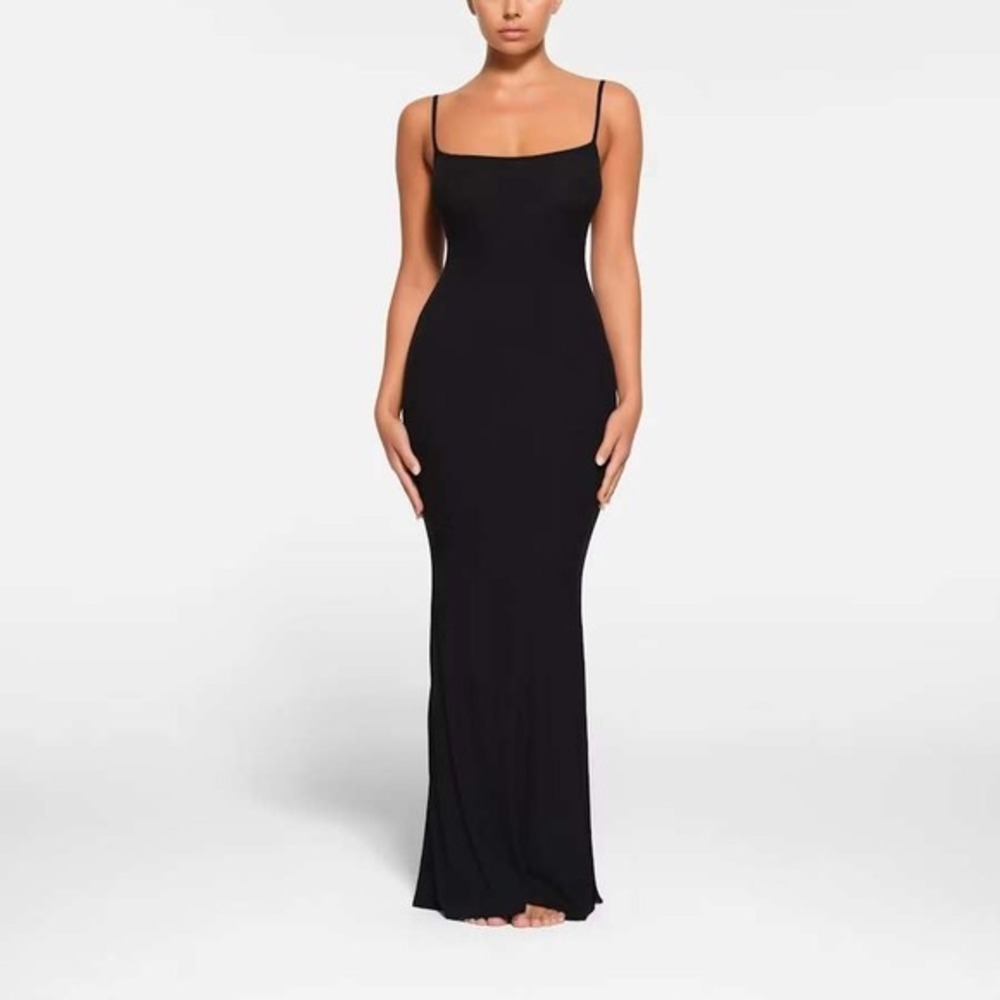Skims Soft Lounge Petite Long Slip Dress Onyx XSP New With Tags
